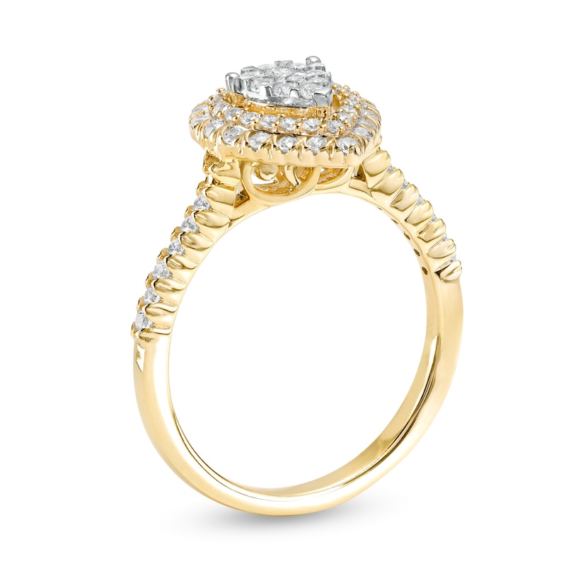 Main Image 3 of 1/2 CT. T.W. Pear-Shaped Multi-Diamond Double Frame Engagement Ring in 10K Gold