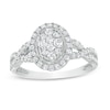 Thumbnail Image 0 of 1/2 CT. T.W. Oval Multi-Diamond Frame Twist Shank Vintage-Style Engagement Ring in 10K White Gold