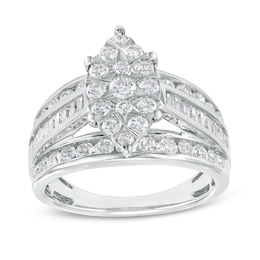 1-1/2 CT. T.W. Marquise Multi-Diamond Triple Row Engagement Ring in 10K White Gold (I/I2)