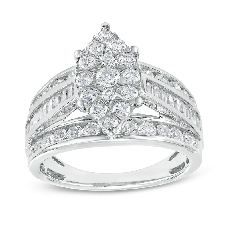 Main Image 1 of 1-1/2 CT. T.W. Marquise Multi-Diamond Triple Row Engagement Ring in 10K White Gold