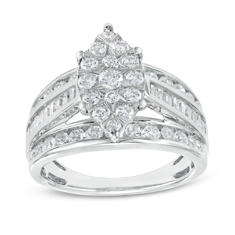 1-1/2 CT. T.W. Marquise Multi-Diamond Triple Row Engagement Ring in 10K White Gold