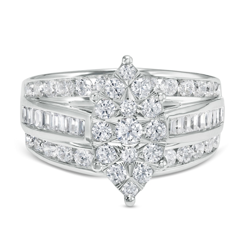 1-1/2 CT. T.W. Marquise Multi-Diamond Triple Row Engagement Ring in 10K White Gold
