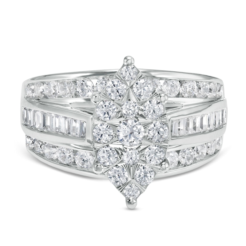 Main Image 4 of 1-1/2 CT. T.W. Marquise Multi-Diamond Triple Row Engagement Ring in 10K White Gold