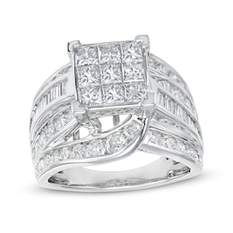 3 CT. T.W. Princess-Cut Multi-Diamond Multi-Row Bypass Split Shank Engagement Ring in 14K White Gold