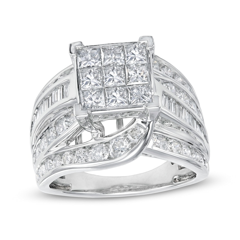 Main Image 1 of 3 CT. T.W. Princess-Cut Multi-Diamond Multi-Row Bypass Split Shank Engagement Ring in 14K White Gold