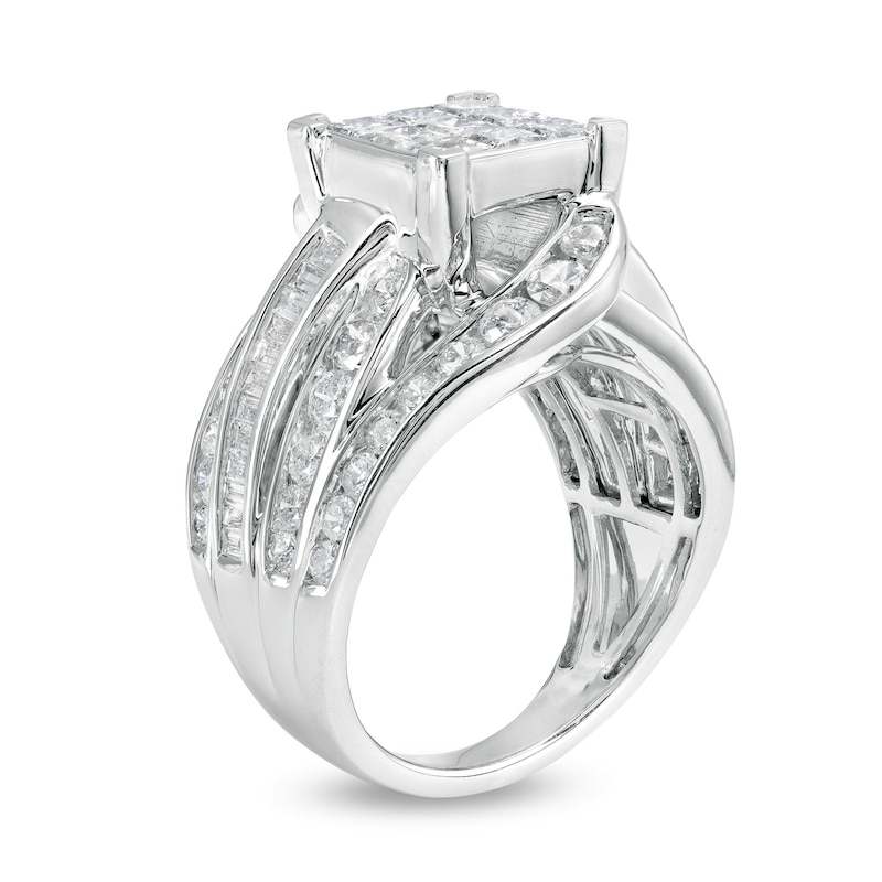 Main Image 3 of 3 CT. T.W. Princess-Cut Multi-Diamond Multi-Row Bypass Split Shank Engagement Ring in 14K White Gold