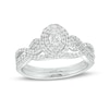 Thumbnail Image 1 of 5/8 CT. T.W. Oval Diamond Double Frame Twist Shank Bridal Set in 10K White Gold