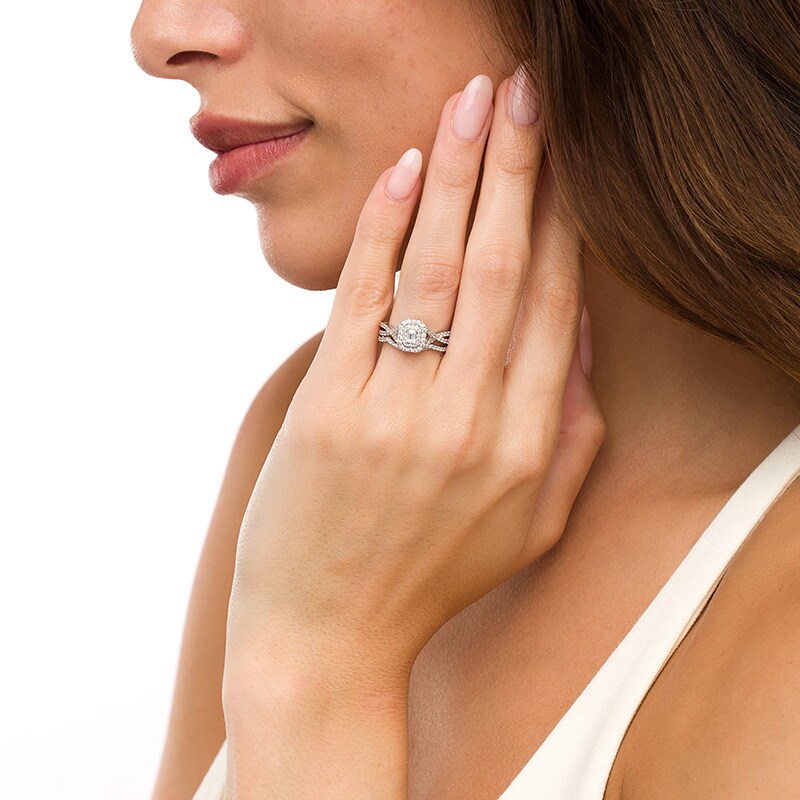Main Image 2 of 5/8 CT. T.W. Emerald-Cut Diamond Frame Bridal Set in 10K White Gold (I/I1)