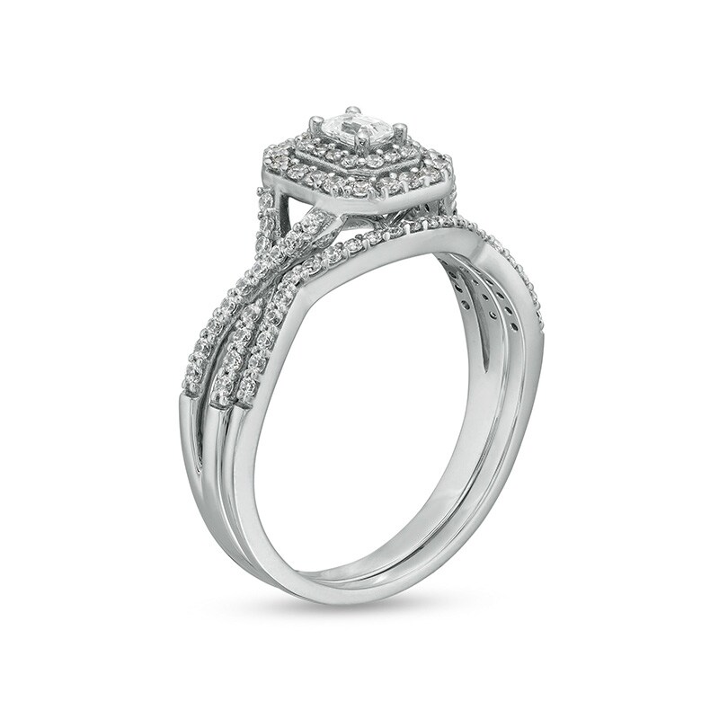 Main Image 3 of 5/8 CT. T.W. Emerald-Cut Diamond Frame Bridal Set in 10K White Gold (I/I1)