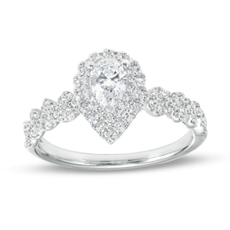 1 CT. T.W. Pear-Shaped Diamond Double Frame Twist Shank Engagement Ring in 14K White Gold