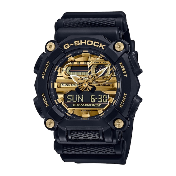 Men's Casio G-Shock Classic Black Resin Strap Watch with Gold-Tone Dial (Model: GA900AG-1A)