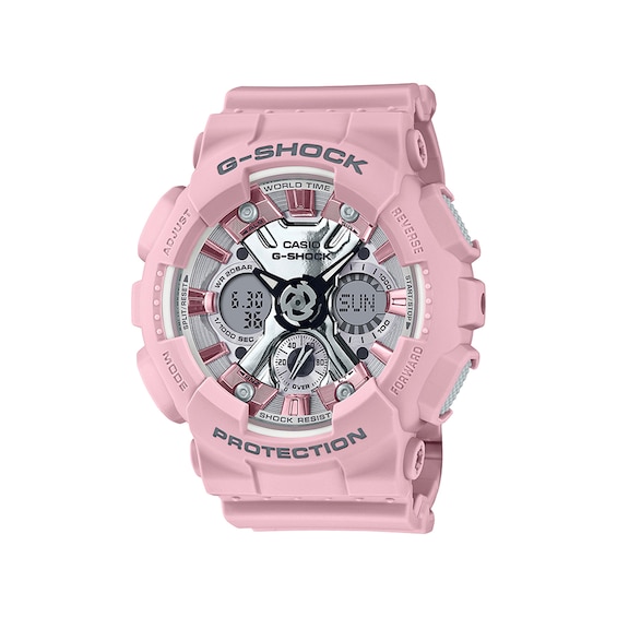 Ladies' Casio G-Shock S Series Pink Resin Strap Watch with Silver-Tone Dial (Model: GMAS120NP-4A)