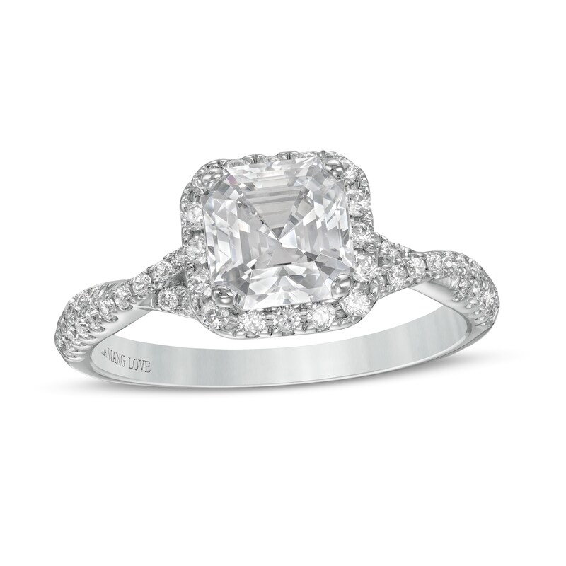 Main Image 1 of Vera Wang Love Collection 1-1/3 CT. T.W. Certified Asscher-Cut Diamond Frame Engagement Ring in 14K White Gold (I/SI2)