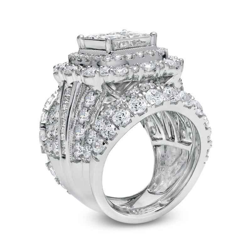 Main Image 3 of 7 CT. T.W. Quad Princess-Cut Diamond Cushion-Shaped Frame Vintage-Style Three Piece Bridal Set in 14K White Gold
