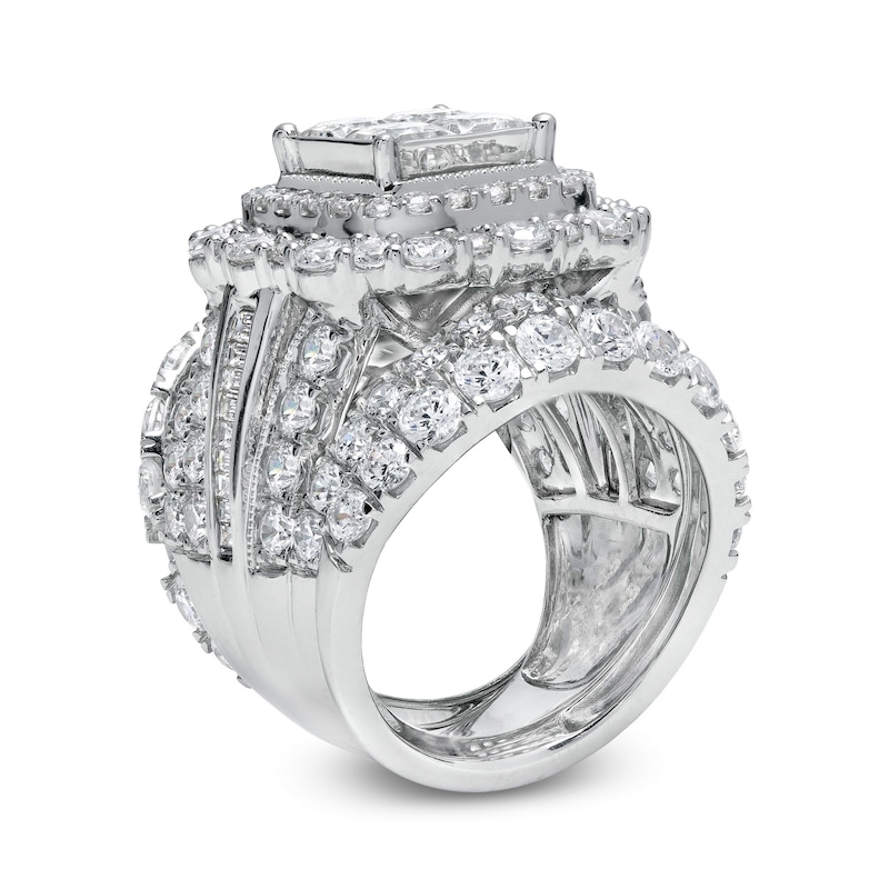 7 Ct. T.W. Quad Princess-Cut Diamond Cushion-Shaped Frame Vintage-Style Three Piece Bridal Set in 14K White Gold