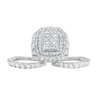 Thumbnail Image 4 of 7 CT. T.W. Quad Princess-Cut Diamond Cushion-Shaped Frame Vintage-Style Three Piece Bridal Set in 14K White Gold