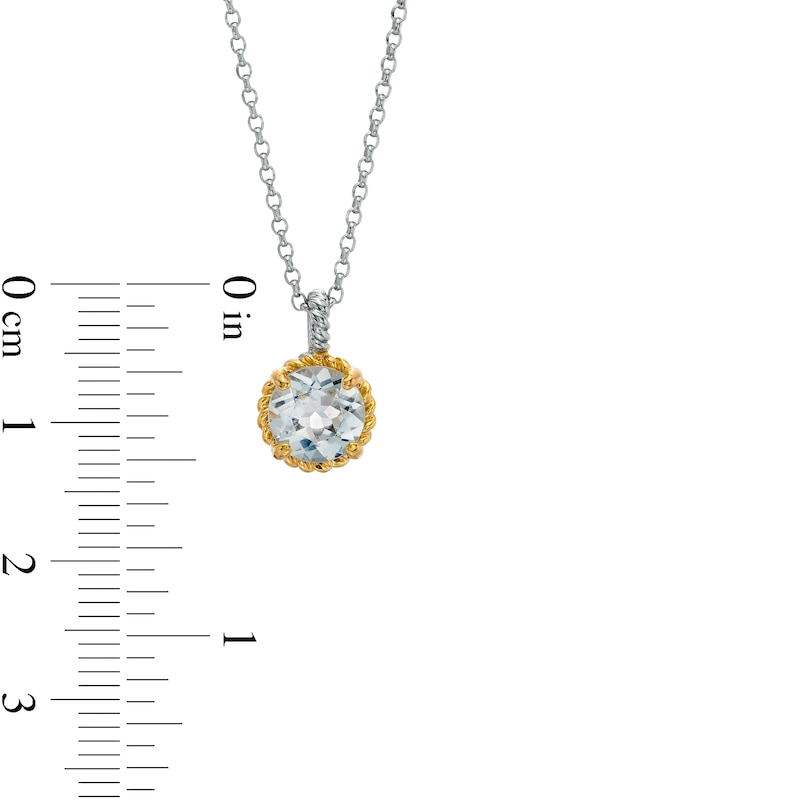 Main Image 3 of 7.0mm Aquamarine Solitaire Rope-Textured Frame and Drop Pendant in Sterling Silver and 10K Gold