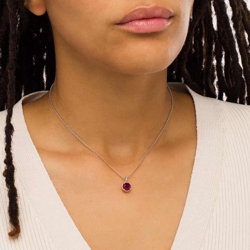 Ruby Solitaire Rope-Textured Frame and Drop Pendant in Sterling  Silver and 10K Gold