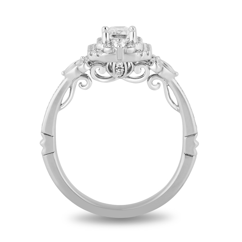 Enchanted Disney Cinderella 3/4 CT. T.W. Emerald-Cut Diamond Double Frame Carriage Engagement Ring in 14K White Gold