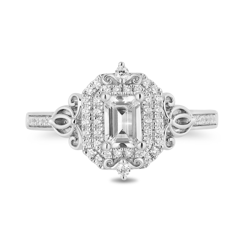 Enchanted Disney Cinderella 3/4 CT. T.W. Emerald-Cut Diamond Double Frame Carriage Engagement Ring in 14K White Gold