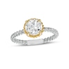 Thumbnail Image 1 of 7.0mm White Topaz Solitaire Rope-Textured Frame and Shank Ring in Sterling Silver and 10K Gold