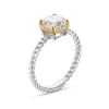Thumbnail Image 3 of 7.0mm White Topaz Solitaire Rope-Textured Frame and Shank Ring in Sterling Silver and 10K Gold