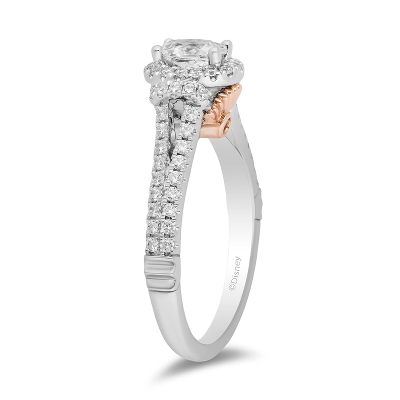 Main Image 2 of Enchanted Disney Mulan 1 CT. T.W. Oval Diamond Frame Split Shank Engagement Ring in 14K White Gold