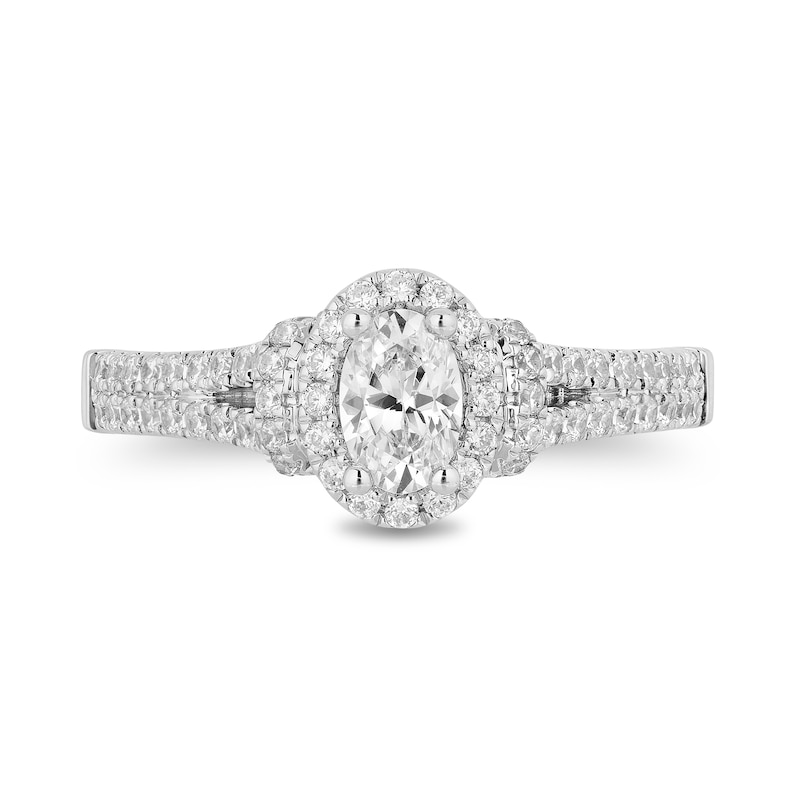 Main Image 4 of Enchanted Disney Mulan 1 CT. T.W. Oval Diamond Frame Split Shank Engagement Ring in 14K White Gold