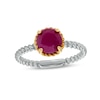Thumbnail Image 1 of 7.0mm Ruby Solitaire Rope-Textured Frame and Shank Ring in Sterling Silver and 10K Gold