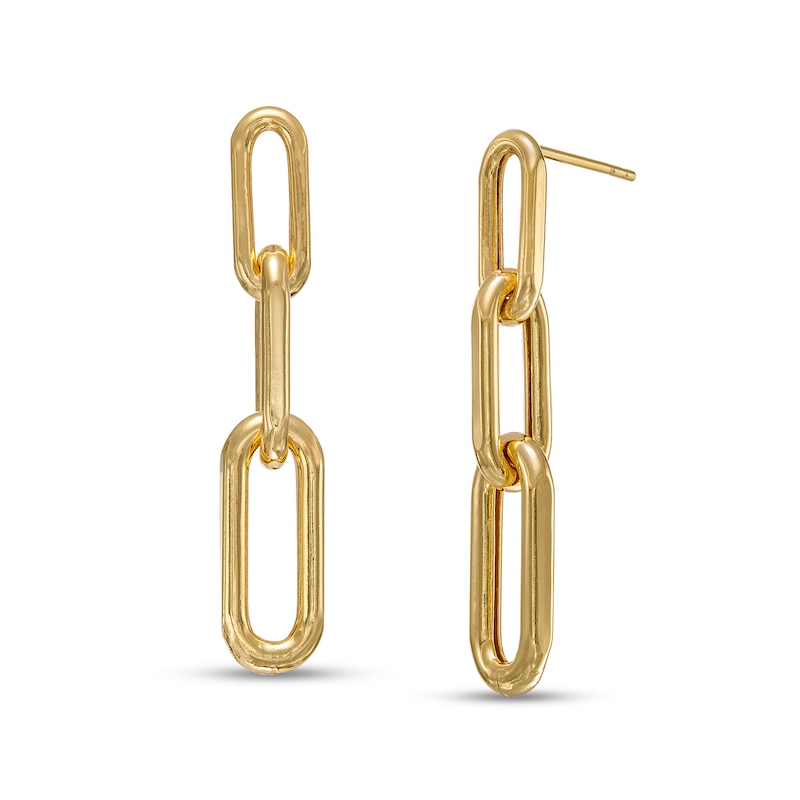 Main Image 1 of Paper Clip Link Triple Drop Earrings in 10K Gold