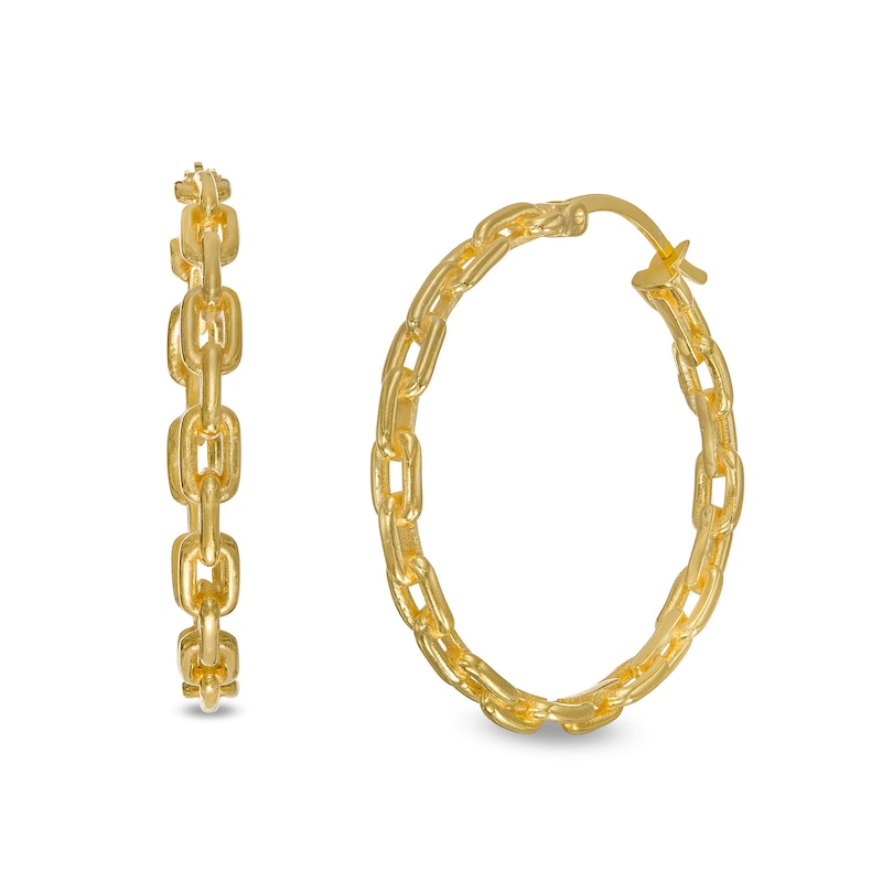 Main Image 1 of 30.0mm Paper Clip Chain Link Hoop Earrings in 10K Gold
