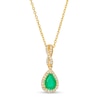 Thumbnail Image 0 of Pear-Shaped Emerald and 1/10 CT. T.W. Diamond Frame Twist Bail Pendant in 10K Gold