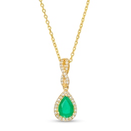 Pear-Shaped Emerald and 1/10 CT. T.W. Diamond Frame Twist Bail Pendant in 10K Gold