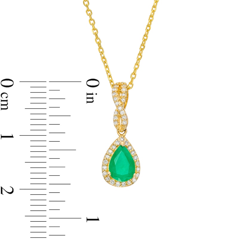 Pear-Shaped Emerald and 1/10 CT. T.W. Diamond Frame Twist Bail Pendant in 10K Gold