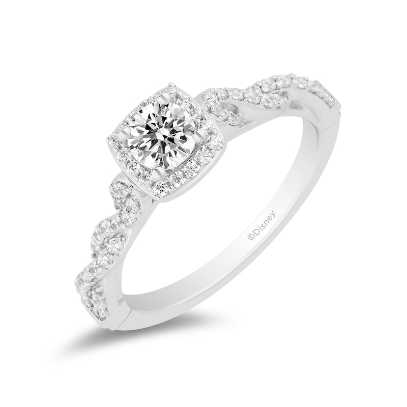 Enchanted Disney Ariel 3/4 CT. T.W. Diamond Cushion-Shaped Frame Twist Shank Engagement Ring in 14K White Gold