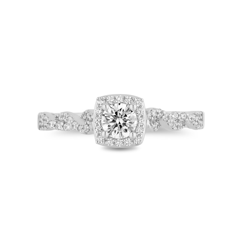 Enchanted Disney Ariel 3/4 CT. T.W. Diamond Cushion-Shaped Frame Twist Shank Engagement Ring in 14K White Gold