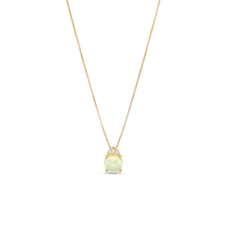 Main Image 1 of 6.0mm Opal Cabochon and Diamond Accent Trio Crown Pendant in 10K Gold