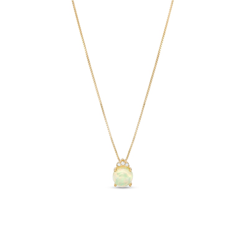 6.0mm Opal Cabochon and Diamond Accent Trio Crown Pendant in 10K Gold