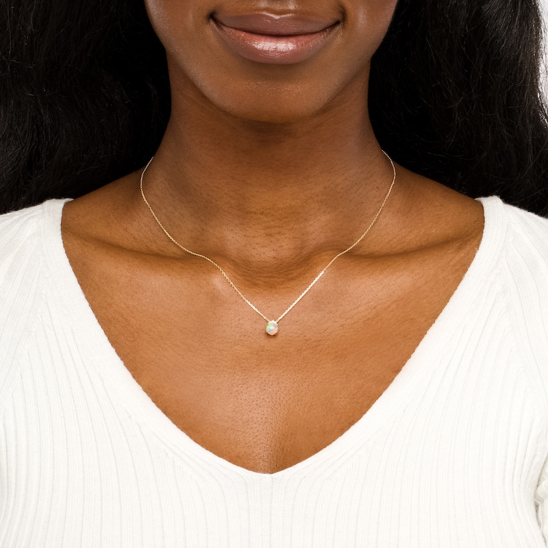 Main Image 2 of 6.0mm Opal Cabochon and Diamond Accent Trio Crown Pendant in 10K Gold