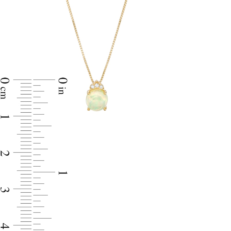 6.0mm Opal Cabochon and Diamond Accent Trio Crown Pendant in 10K Gold