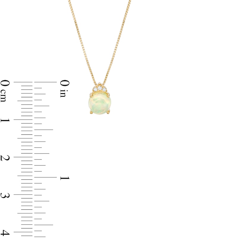 Main Image 3 of 6.0mm Opal Cabochon and Diamond Accent Trio Crown Pendant in 10K Gold