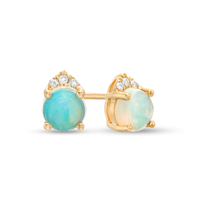Main Image 1 of 5.0mm Opal and Diamond Accent Trio Crown Stud Earrings in 10K Gold