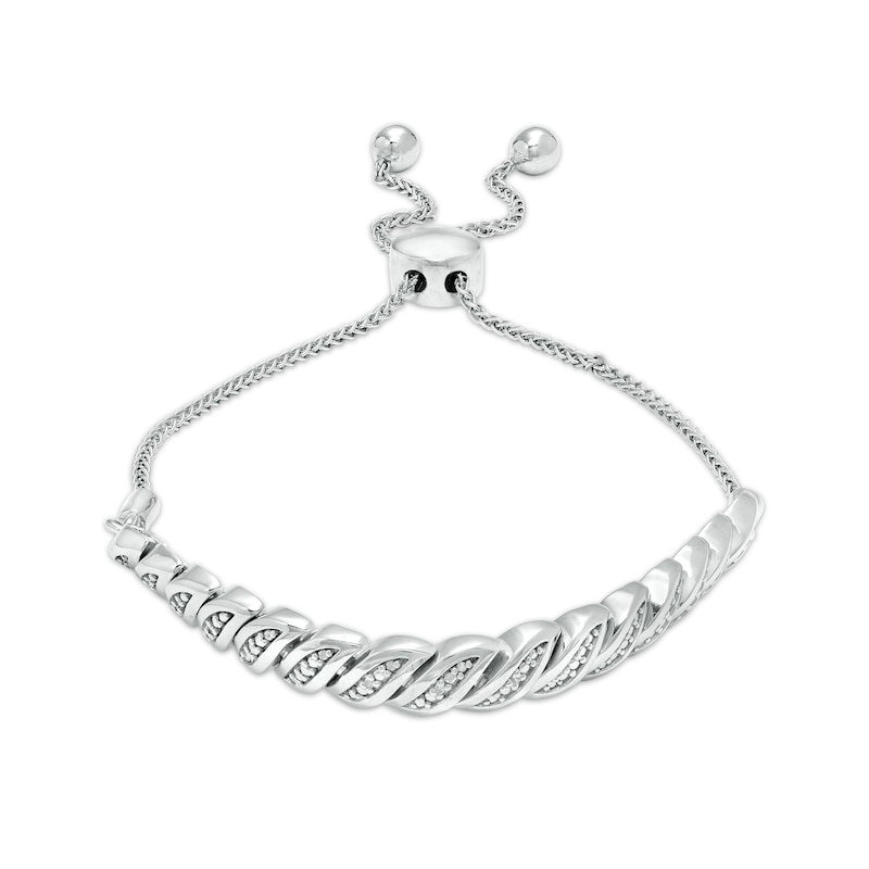 Main Image 1 of Diamond Accent Slant Bolo Bracelet in Sterling Silver – 9.5"