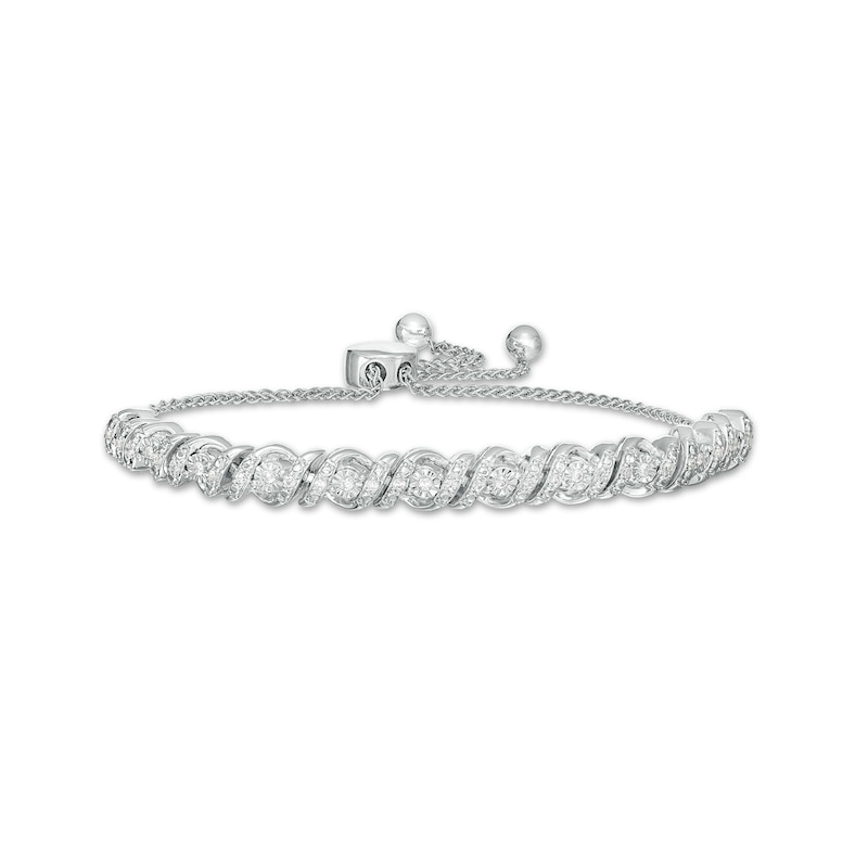 1/4 CT. T.W. Diamond Alternating Curve Bracelet in Sterling Silver – 9.5"