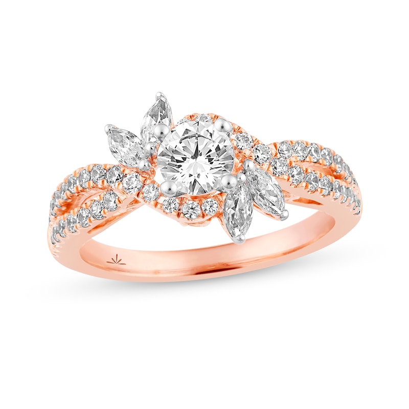1-1/8 CT. T.W. Marquise and Round Diamond Bypass Twist Shank Engagement Ring in 14K Rose Gold