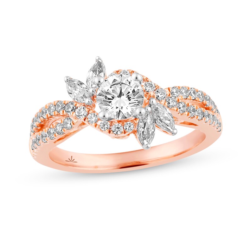 1-1/8 CT. T.W. Marquise and Round Diamond Bypass Twist Shank Engagement Ring in 14K Rose Gold