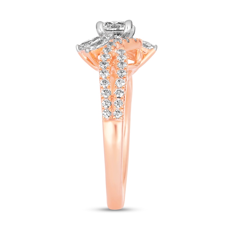 1-1/8 CT. T.W. Marquise and Round Diamond Bypass Twist Shank Engagement Ring in 14K Rose Gold