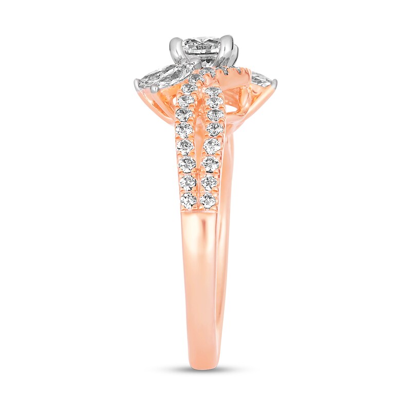 1-1/8 CT. T.W. Marquise and Round Diamond Bypass Twist Shank Engagement Ring in 14K Rose Gold