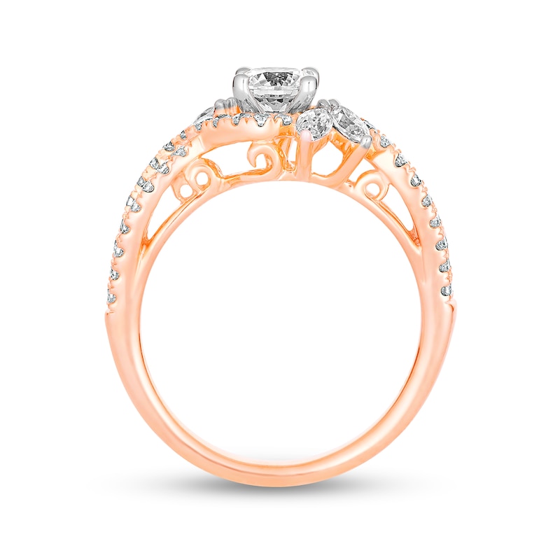 1-1/8 CT. T.W. Marquise and Round Diamond Bypass Twist Shank Engagement Ring in 14K Rose Gold