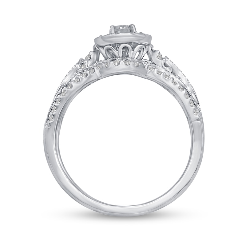 Main Image 3 of 1/2 CT. T.W. Diamond Frame Split Shank Bridal Set in 10K White Gold